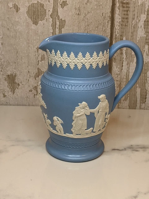 JASPER WARE Blue White 5” PITCHER. DUDSON HANLEY ENGLAND 1949 Greek Theme