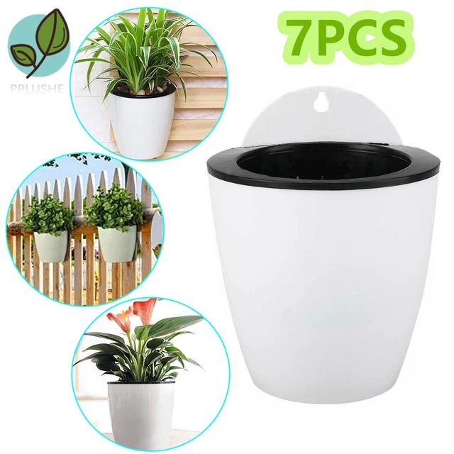 NEW 7PCS Self-watering Plant Flower Pot Plastic Planters w/ Hooks Wall Hanging