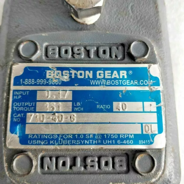 Boston Gear 700 Series INPUT HP 0.17 OUTPUT TORQUE 151 RATIO 40 710-40-G