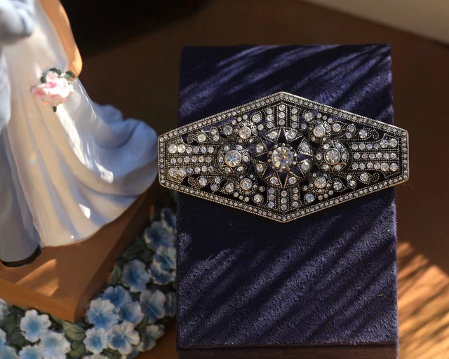 Grosse Broche Argentée Art Déco à Strass - Style Dentelle Royal Vintage, Neuve Sans Emballage