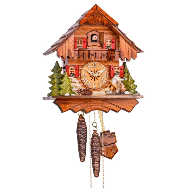 Pendule à Coucou Traditionnelle Le Bûcheron - Bois Sculpté Mécanique, Sonnerie Bim-Bam (neuve)