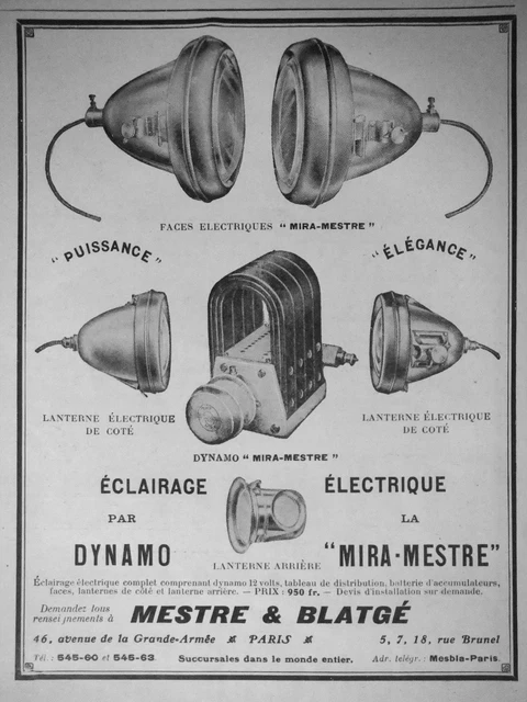 Publicité De Presse 1913 Mestre & Blatgé Éclairage Électrique Lanterne Voiture