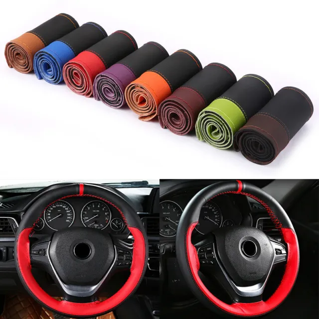 Sports Style Microfiber Leather Car Auto Steering Wheel Cover Stitch on Wrap SUV