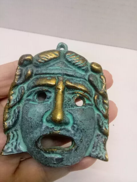 Ancient Greek Bronze Museum Replica of Theatrical Mask of Tragedy Comedy Drama