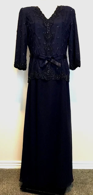 LAURENCE KAZAR Navy Blue Beaded Mother of the Bride/Groom Long Dress size 14