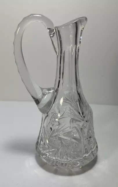 Heavy Cut Crystal Pitcher Bud Vase Handled Boho Repurposed Decanter - as is