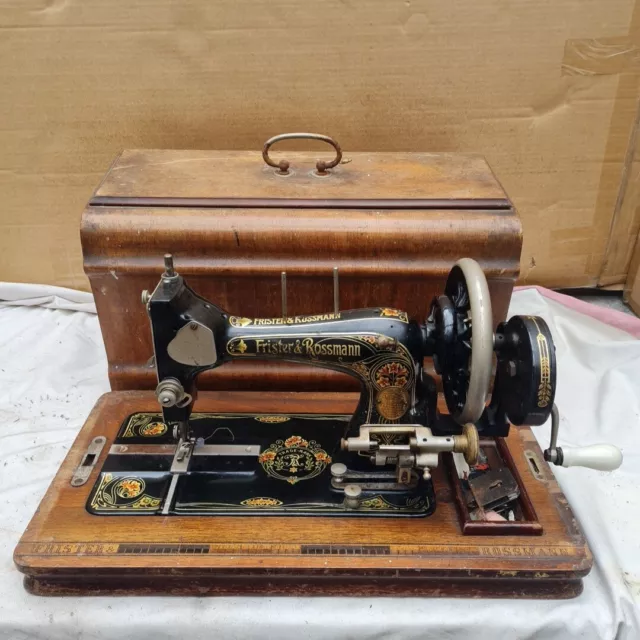 Antique Frister and Rossmann Model K Handcrank Sewing Machine With Case