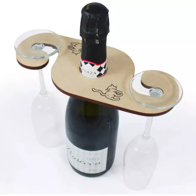 'Cat' Wooden Wine Glass / Bottle Holder (GH00001875)