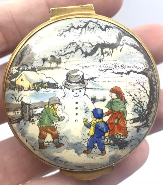 Anno Domini 1981 Crummles Christmas Trinket Box Snowman Enamel