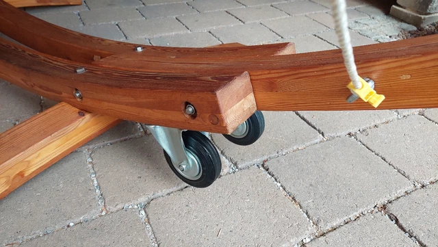 Hängematte mit Holz Gestell 4 Räder Liege Gartenliege 9