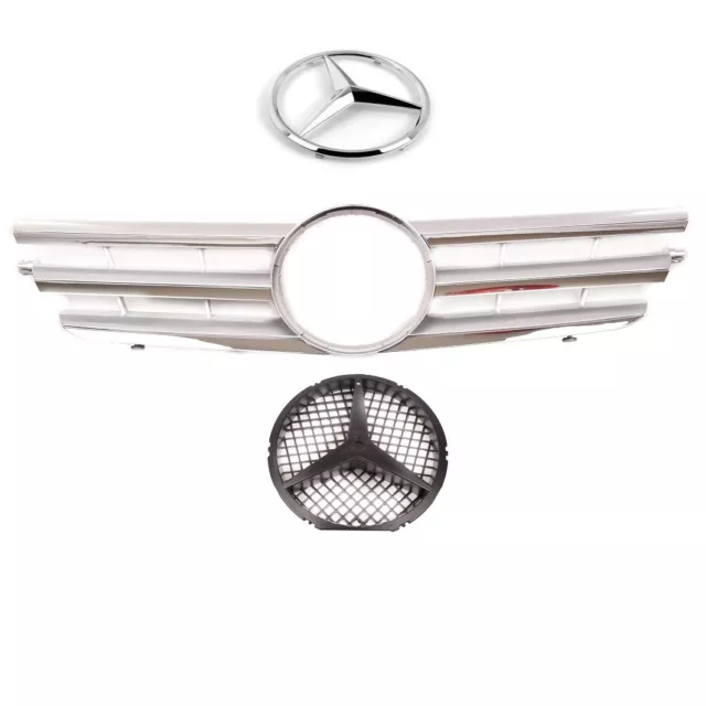 Calandre Mercedes Classe C W203 Sportcoupe Chrome Et Gris Silver + Logo