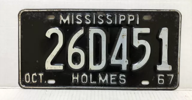 Vintage Original 1967 HOLMES County MISSISSIPPI License Plate Tag