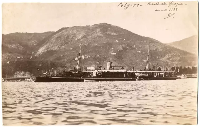 Italie, La Spezia, vue sur la rade, navire amarrés  Vintage albumen print Ti