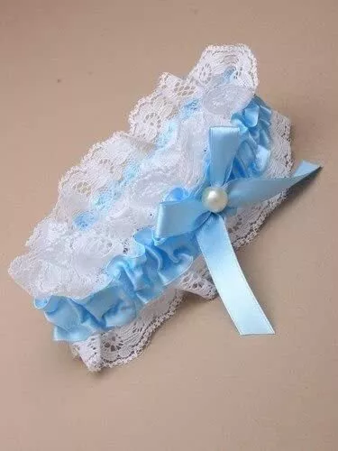 Ladies Blue & White Pearl Garter For Wedding Bridal Bridesmaid Ribbon Womens