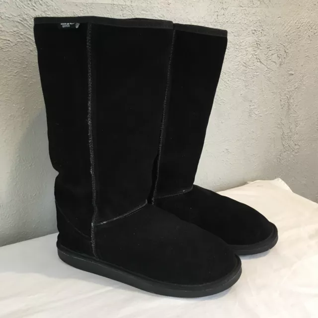 Emu Australia Bronte Hi Women's Boot Size 10 Black Suede 100% Wool Lining Sherpa