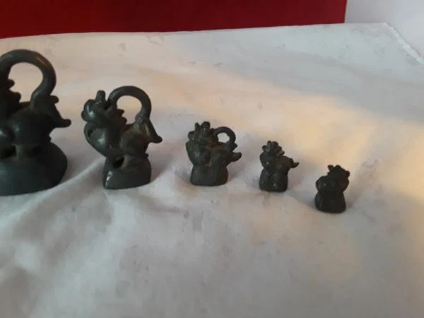 Very Rare Complete Set Of 6 Antique Burma Myanmar Bronze Foo Dog Opium Weights 2
