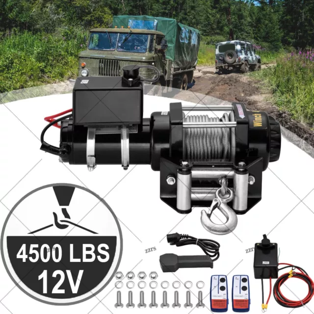 4500 Lb Electric Winch 12V Towing Truck Trailer Boat W/Remote Control Steel Rope