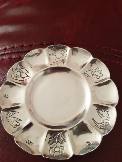 exquisite Mexican solid 925 silver nut dish c1900 signed BTON & OM & the eagle