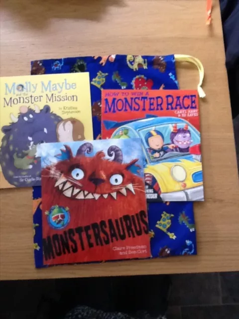 Monster books Story Sack. drawstring bag & 3 books. Teacher resource/NQT/Books
