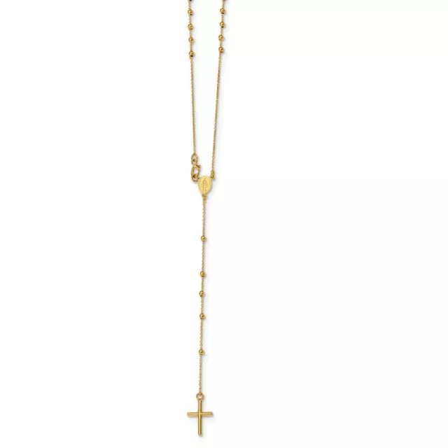 14K Yellow Gold Polished Beaded Rosary 16.5 inch Necklace For Women 2.01g