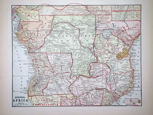 Old 1896 Historical Atlas Map ~ CENTRAL AFRICA - CONGO FREE STATE ~(11x14) -#944