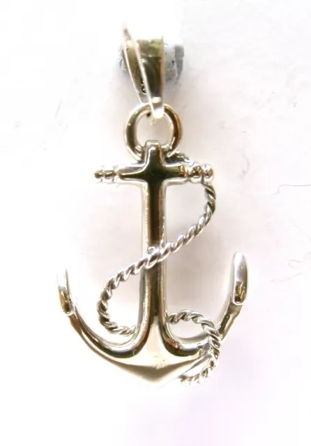 Solid 925 Sterling Silver Anchor Pendant With Rope Detail without Chain Necklace