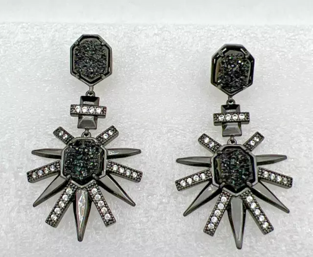 Kendra Scott Gunmetal Drop & Black Drusy Starburst Earrings