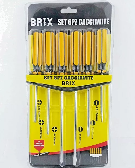 Set Cacciaviti Kit A Stella E Fisso Con Cremagliera 6 Pezzi In Varie Misure