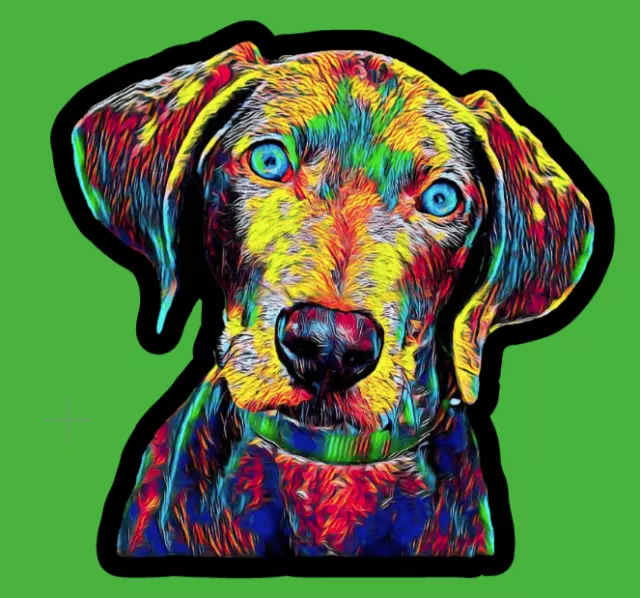 Weimaraner Bright Neon Portrait Art Die Cut Glossy Fridge Magnet