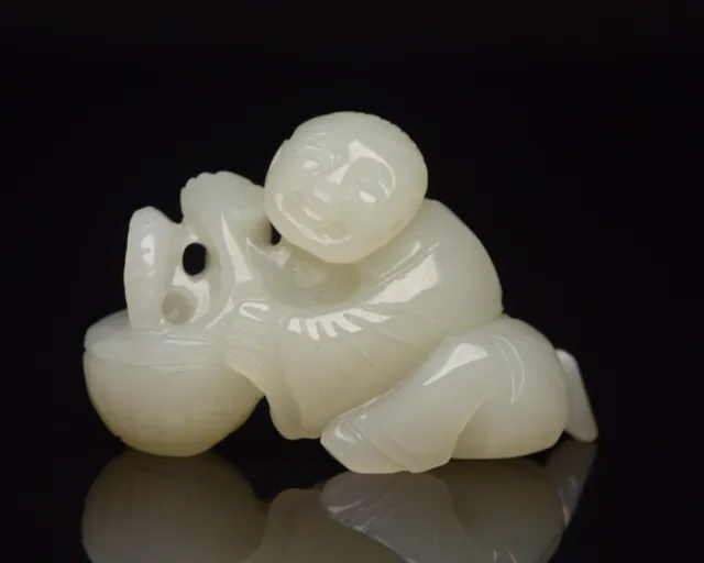 Collection Chinese Natural Hetian Jade Carved Exquisite Child Statue Figurines