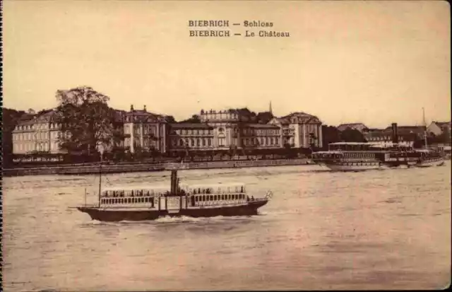~1920 Rhein Schiffe Dampfer vor dem Schloss BIEBRICH bei Wiesbaden in Hessen