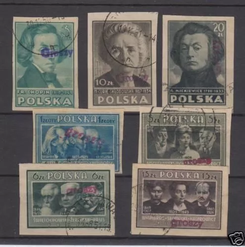 Poland 1950 Groszy Ovpt On Scott 396-403 Imperf Michel 565-572 B Vfu