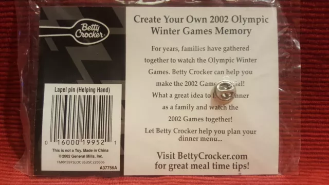 Épingle à main scellée 2002 Betty Crocker Team USA Olympics Salt Lake City 2