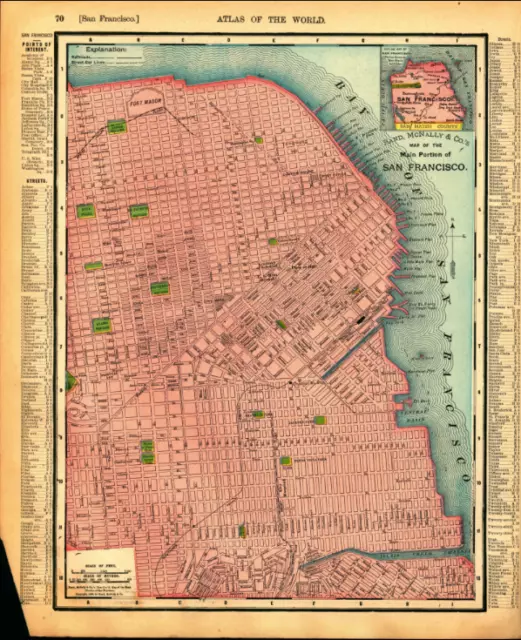 1909 Vintage Map "San Francisco" Color City Map From Rand McNally Atlas