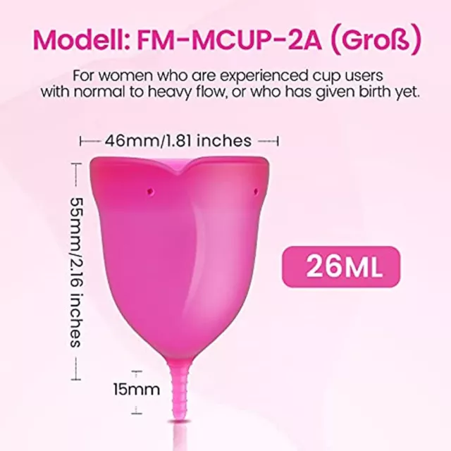 26 ml Menstrual Cups Heavy Flow Reusable Period Cup Medical Grade Silicone 2 pcs