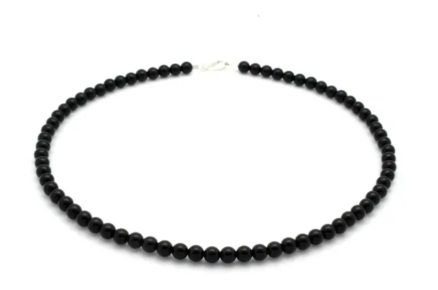 Mens Beads Necklace Natural Black Onyx with 925 Sterling Silver Clasp Handmade