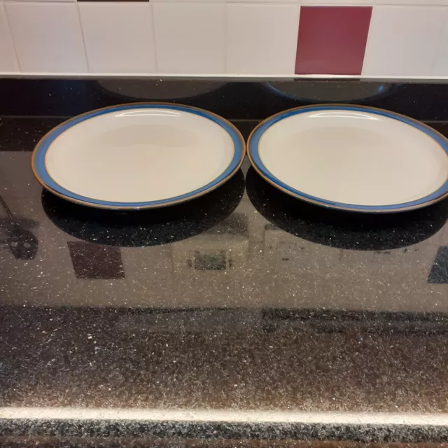 Denby Imperial Blue Dinner Plates x 2 approx 26cm diameter,light cutlery marks