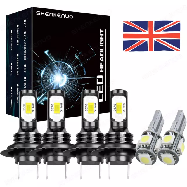 For VW Polo 6R H7 H7 501 LED Headlight Bulbs White Kit High/Low/Side Beam 6000K