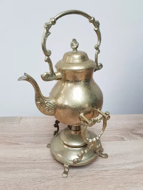 Vintage Ornate Brass Teapot with Burner and Holder