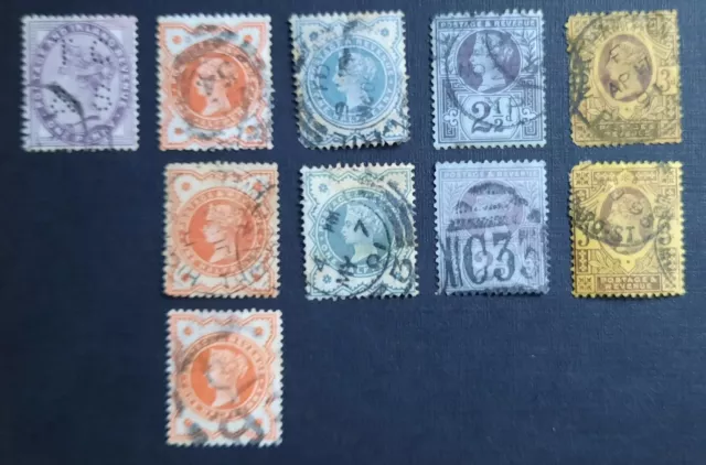 ref  398 timbres 1887 Grande-Bretagne  N° 73/91/92/95/96 petits défauts