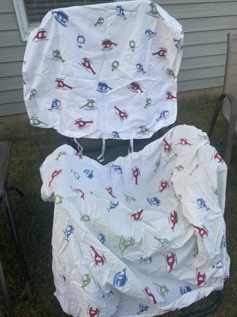 Pottery Barn Helicopter Fitted Crib Toddler Bed And Duvet Coverlet Lot Vintage