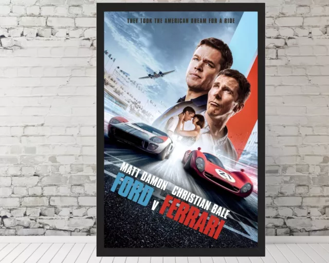 Ford v Ferrari movie poster, Christian Bale, Matt Damon - 11x17" FRAMED Wall Art