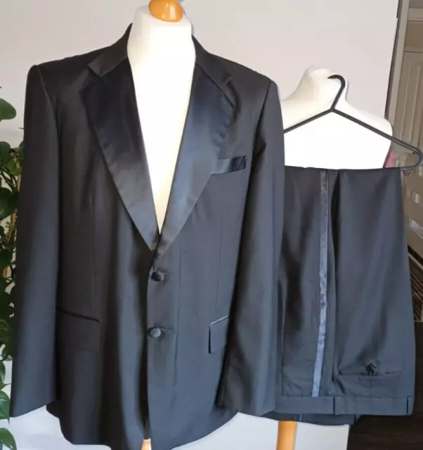 Vintage bespoke 40"R 38"W 32"L black Tuxedo DINNER SUIT pleat front trousers