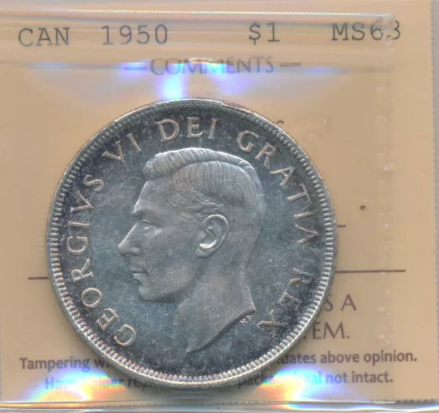 Canada George VI Silver Dollar 1950 Arnprior - ICCS MS63 XXR 080