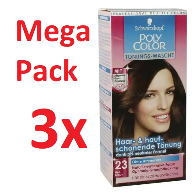 3x Schwarzkopf Poly Color 23 Hellbraun Tönungswäsche Haarfarbe