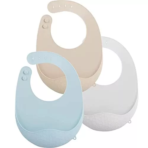 3 Pack Super Light Silicone Baby Bibs for Boys Girls| Waterproof Baby Bibs wi...