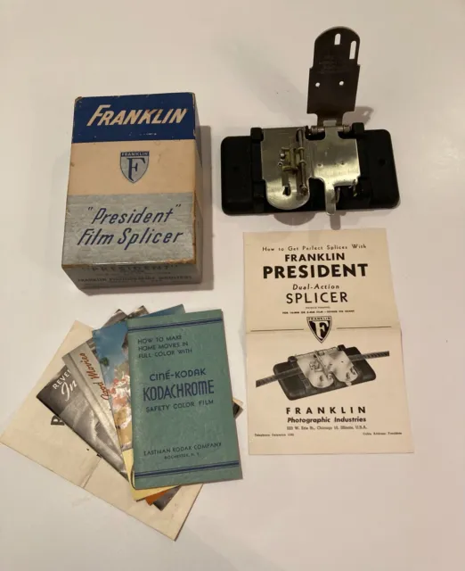 Empalme de película vintage Franklin President de 8 mm/16 mm con caja e instrucciones