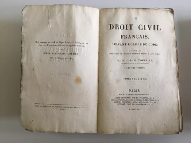 TOULLIER le droit civil Français Tome 8 & 9 5e édition J. Renouard 1830 2