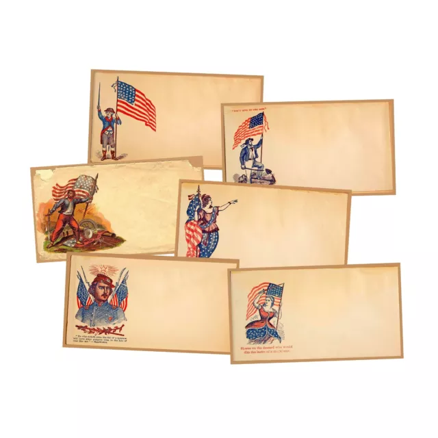 6 Antique Patriotic Envelope Stickers, Civil War Era, Card Making, REPRODUCTIONS
