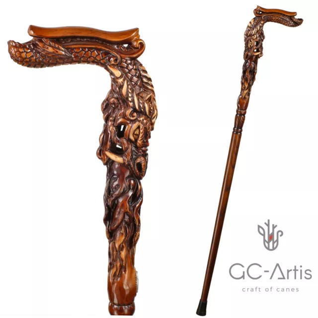 Wooden Dragon Walking cane stick Hand Carved Crafted Mystic Fantasy men women